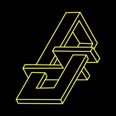 İmkânsız optik illüzyon şekli. Optik sanat objesi. İmkansız bir rakam. Geometri. Satır sanatı. 