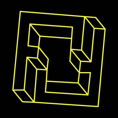 İmkansız küp. Çizgi tasarımı. İmkansız şekiller. Optik yanılsama objeleri. Optik sanat. Geometrik şekiller. 