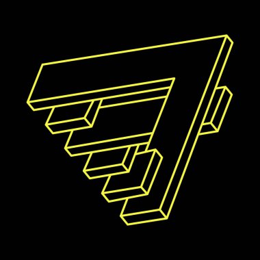 İmkansız şekiller. Kutsal geometri figürleri. Optik yanılsama. Soyut sonsuz geometrik nesne. İmkansız sonsuz özet. Çizgi çalışması. Optik sanat. Siyah bir arkaplanda imkansız geometri şekli.