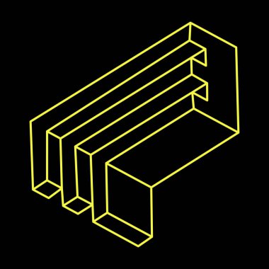 İmkansız şekiller. Kutsal geometri figürleri. Optik yanılsama. Soyut sonsuz geometrik nesne. İmkansız sonsuz özet. Optik sanat. Siyah arka planda imkansız geometri şekli. Satır sanatı.