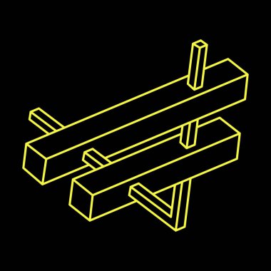 İmkansız şekiller. Optik illüzyon figürü. Soyut sonsuz geometrik nesne. İmkansız sonsuz özet. Siyah arka planda imkansız geometri sembolü. Optik sanat.