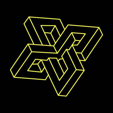 İmkansız şekil, optik illüzyon, vektör. Optik sanat objesi. Geometrik şekil. 