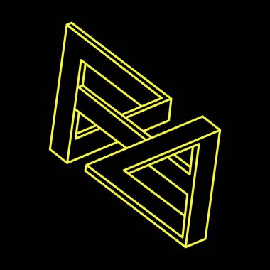 İmkansız şekiller. Kutsal geometri. Optik illüzyon figürü. Soyut sonsuz geometrik nesne. İmkansız sonsuz özet. Optik sanat. Siyah arka planda imkansız geometri sembolü. Satır sanatı.