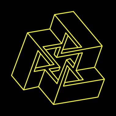 İmkansız şekiller, optik yanılsama, vektör. Optik sanat objeleri. Geometrik şekiller. Satır sanatı. 