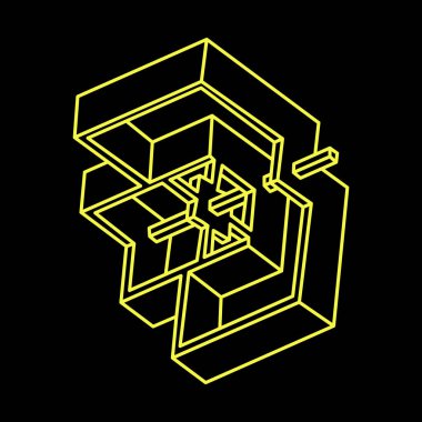 İmkansız şekiller, optik yanılsama, vektör. Optik sanat objeleri. Geometrik şekiller. Escher paradoksu. 