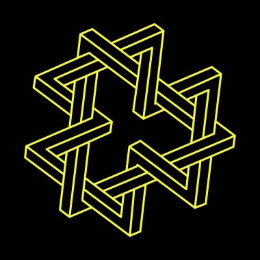 İmkânsız optik illüzyon şekli. Optik sanat objesi. İmkansız rakamlar. Kutsal geometri. Satır sanatı. 