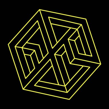 İmkansız altıgen. Çizgi tasarımı. İmkansız şekiller. Optik yanılsama objeleri. Optik sanat. Kutsal geometri figürü. 