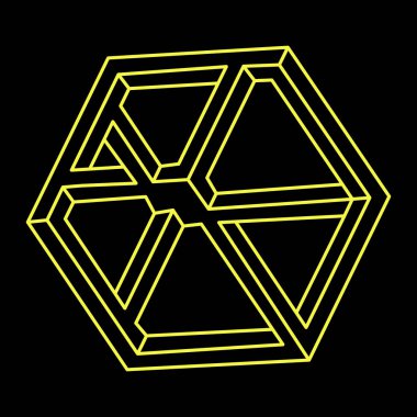 İmkansız bir şekil. Web tasarım elemanı. Optik illüzyon objesi. Çizgi tasarımı. Kutsal geometri figürü. 