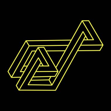 Escher paradoksu. İmkansız şekiller. Kutsal geometri figürleri. Optik yanılsama. Soyut sonsuz geometrik nesne. İmkansız sonsuz özet. Çizgi çalışması. Optik sanat. 