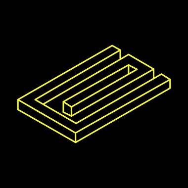 Escher paradoksu. İmkânsız optik illüzyon şekli. Optik sanat objesi. Kutsal geometri. İmkansız rakamlar. Satır sanatı. 