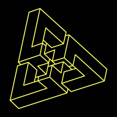 Escher paradoksu. İmkânsız optik illüzyon şekilleri. Optik sanat objesi. İmkansız rakamlar. Çizgi çalışması. Gerçekdışı geometrik nesneler. 