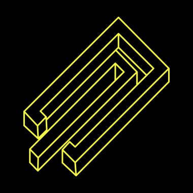 Escher tarzı. İmkânsız şekiller logo tasarımı, optik illüzyon objesi. Optik sanat figürü. Geometri. 