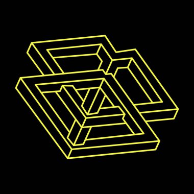 Escher paradoksu. İmkânsız optik illüzyon şekilleri. Optik sanat objesi. İmkansız rakamlar. Çizgi çalışması. Geometri. 