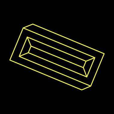 İmkansız bir şekil. Kutsal geometri. Optik illüzyon figürü. Soyut sonsuz geometrik nesne. İmkansız sonsuz dış hat şekli. Optik sanat. Siyah arka planda imkansız geometri şekli. Satır sanatı.