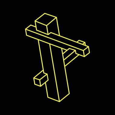 İmkansız şekiller. Optik illüzyon figürü. Soyut sonsuz geometrik nesneler. İmkansız sonsuz özet. Siyah arka planda imkansız geometri sembolü. Optik sanat.