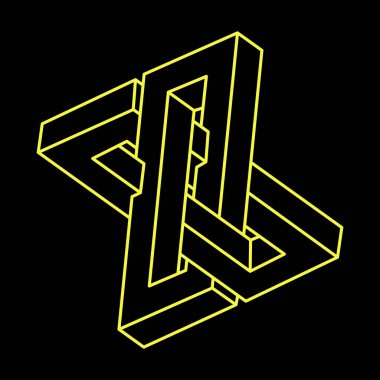 İmkânsız optik illüzyon şekli. Optik sanat objesi. Kutsal geometri. İmkansız rakamlar. Çizgi çalışması. Escher paradoksu. 