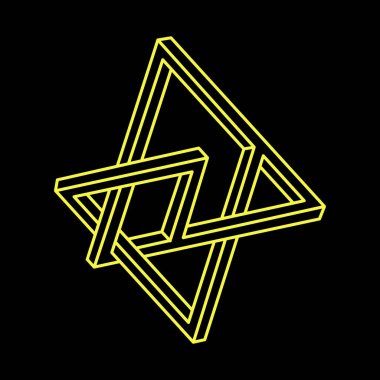 Escher paradoksu. İmkansız nesneler. Çizgi geometrik şekiller. Optik yanılsama figürleri. 