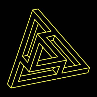 İmkansız şekiller. Çizgi tasarımı. Siyah bir arka planda izole edilmiş. Vektör çizimi. Optik yanılsama objeleri. Optik sanat. Geometri figürü. Escher paradoksu. 