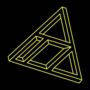 İmkansız şekiller. Optik yanılsama. Doğrusal sonsuz nesne. Soyut sonsuz geometrik figür. İmkânsız geometri tabelaları, siyah arkaplan. Optik sanat. Escher tarzı.