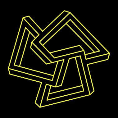 İmkansız bir şekil. Kutsal geometri figürleri. Optik yanılsama. Soyut sonsuz geometrik nesne. İmkansız sonsuz özet. Çizgi çalışması. Optik sanat. Siyah bir arkaplanda imkansız geometri şekli.