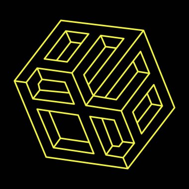 İmkânsız optik illüzyon şekilleri. Optik sanat objesi. Geometri. Escher paradoksu. İmkansız rakamlar. Satır sanatı. 