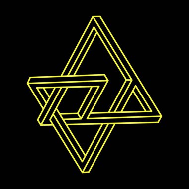 Escher paradoksu. İmkansız nesneler. Çizgi geometrik şekiller. Optik yanılsama figürleri. 