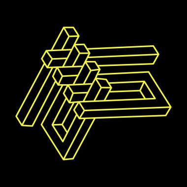 Escher paradoksu. İmkânsız optik illüzyon şekilleri. Optik sanat. İmkansız rakamlar. Çizgi çalışması. Gerçekdışı geometrik nesneler. 