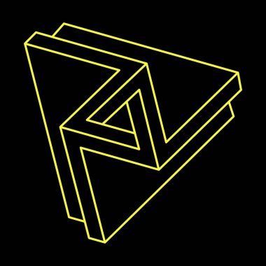 İmkansız şekiller. Çizgi tasarımı. Siyah bir arka planda izole edilmiş. Vektör çizimi. Optik illüzyon objesi. Optik sanat. Escher tarzı. 