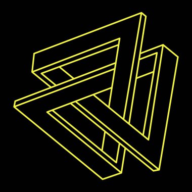 İmkansız şekiller. Kutsal geometri figürleri. Optik yanılsama. Soyut sonsuz geometrik nesne. İmkansız sonsuz özet. Optik sanat. Siyah arka planda imkansız geometri şekli. Escher tarzı.