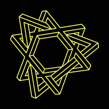 İmkansız şekil, optik illüzyon, vektör. Optik sanat objesi. Geometrik şekiller. Escher tarzı. 