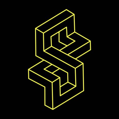 İmkansız nesneler. Escher tarzı. Çizgi geometrik şekli. Optik yanılsama figürü. 