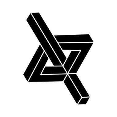 İmkansız bir şekil. Kutsal geometri figürü. Optik yanılsama. Soyut sonsuz geometrik nesne. Optik sanat. 