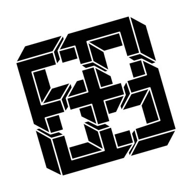 İmkansız bir şekil. Web tasarım elemanı. Optik illüzyon objesi. Çizgi tasarımı. Optik sanat. Kutsal geometri figürü. 