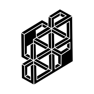 İmkânsız optik illüzyon şekli. Optik sanat objesi. İmkansız bir rakam. Gerçek dışı geometri. 