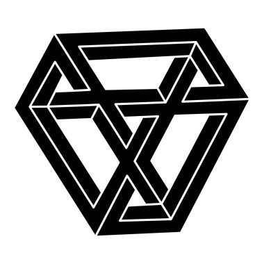 İmkansız bir nesne. Kutsal geometri şekli. Optik illüzyon figürü. Optik sanat. 