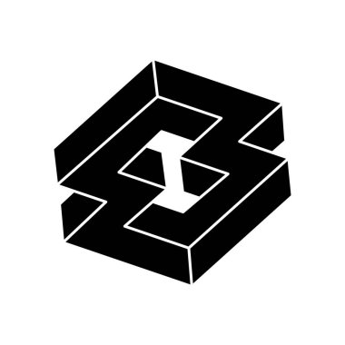 İmkânsız şekilli logo tasarımı, optik illüzyon objesi. Optik sanat. Gerçek dışı geometrik figür. 