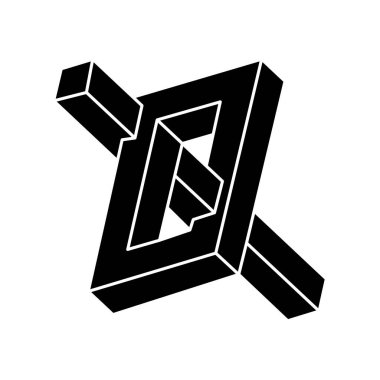 İmkansız bir nesne. Optik yanılsama. 3d vektör illüstrasyonu. Gerçek dışı geometrik figür. Optik sanat biçimi. 