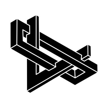 İmkansız bir şekil. Gerçek dışı geometrik figür. Beyaz bir arka planda izole edilmiş. Vektör çizimi. Optik illüzyon objesi. Optik sanat. 