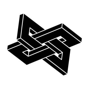 İmkansız bir şekil. Kutsal geometri. Optik illüzyon figürü. Soyut sonsuz geometrik nesne. Optik sanat. 