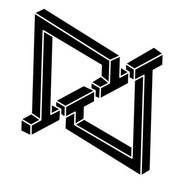 İmkansız bir nesne. Optik illüzyon şekli. 3d vektör illüstrasyonu. Gerçek dışı geometrik figür. 