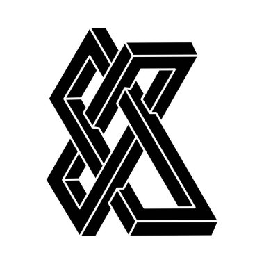 İmkansız bir şekil. Kutsal geometri figürü. Optik yanılsama. Soyut sonsuz geometrik nesne. Optik sanat. 