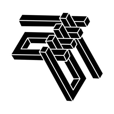 İmkansız bir nesne. Optik illüzyon şekli. 3 boyutlu illüstrasyon. Geometrik şekil. 