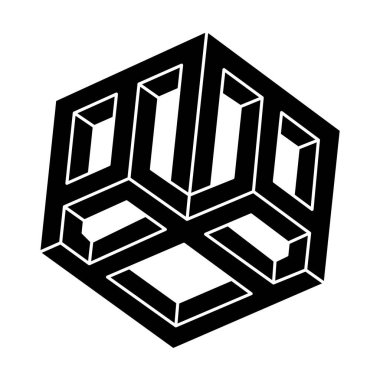 Optik illüzyon objesi. İmkansız şekiller. Geometrik şekiller. Escher tarzı. Web tasarım ögeleri.