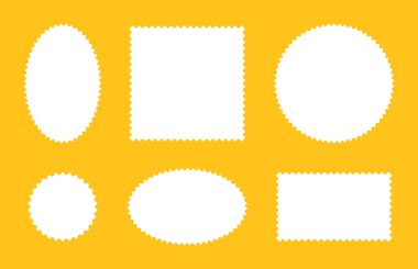 Posta pulu çerçeveleri. Boş sınırlar, kartpostal için arka planlar, mektup. Etiketler, etiketler, kuponlar, kıvrımlı, dalgalı kenarlı kutular. Boş daire, dikdörtgen vintage pullar..