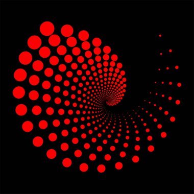 Sarmal kırmızı noktalar tasarla. Soyut tek renkli arkaplan. Optik illüzyon deseni. Vektör sanatı illüstrasyonu. 