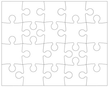 Yapboz parçaları siyah ince çizgiyi oluşturur. Açılı yapboz oyunu şablonu. Ana hatları düzenlenebilir, ayarlanabilir yapboz parçaları.