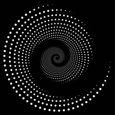 Optik sanat şekli. Arkaplanda spiral noktalar tasarla. Soyut monokrom arkaplanı. 