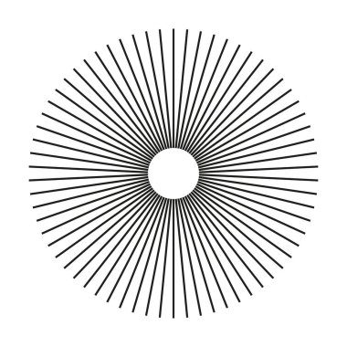 Radyal çember çizgileri. Soyut geometrik şekil. Dairesel çizgiler tasarım elemanı. Güneş ışınlarının sembolü. Radyasyon saçan çizgili konuşmalar. Grafik illüstrasyon.