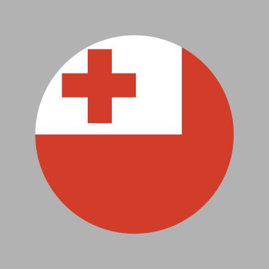 Tonga bayrağı yuvarlak düğme. Bayrak dairesi simgesi. Ulusal Tonga bayrak dairesel rozeti. Standart renkler.