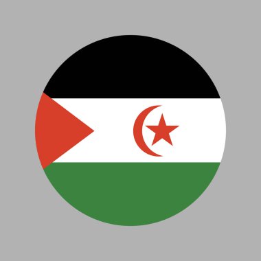 Batı Sahra bayrak dairesi simgesi. Batı Sahra 'nın ulusal bayrağı yuvarlak düğme. Bayrak rozeti, arkaplan, afiş.